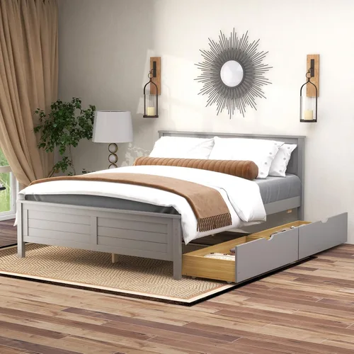 Miniatura 11 de GOFLAME - Base de cama tamaño individual con 2 cajones, base de plataforma con cabecera y estribo de madera maciza, listones de madera para soporte