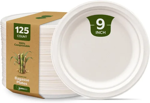 Platos ecológicos, desechables, biodegradables, ultrarresistentes, de papel de caña de azúcar