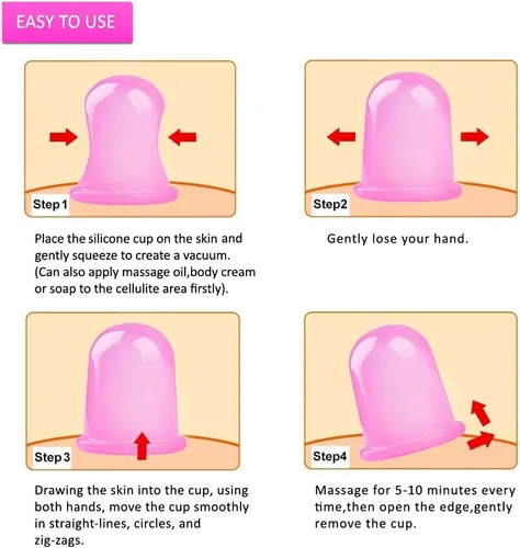 Miniatura 7 de Juego de terapia de ventosas, 7 piezas de silicona anti celulitis, tazas de masaje con succión al vacío, juegos de ventosas faciales, masajeador Rosa