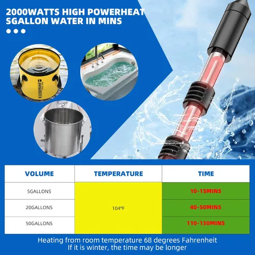 Miniatura 2 de Calentador rápido de cubo de 2000 W, calentador de agua de inmersión, calentador de agua sumergible de alta velocidad para piscina sobre el suelo.