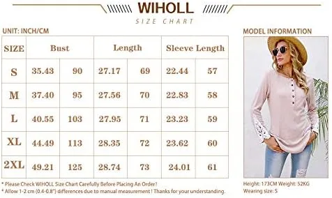 Miniatura 6 de WIHOLL Camisetas Henley de manga larga con cuello redondo y botones de encaje para mujer