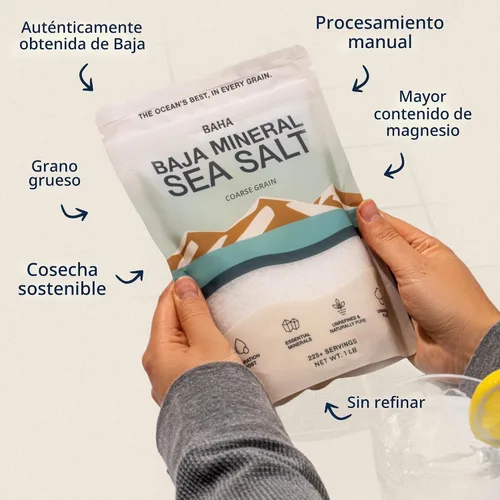 Miniatura 5 de BAHA - 1 libra de sal marina mineral de Baja Sal mineral Baha original de grano natural de Sea of Cortez Baja en sodio y mineral Para cocinar
