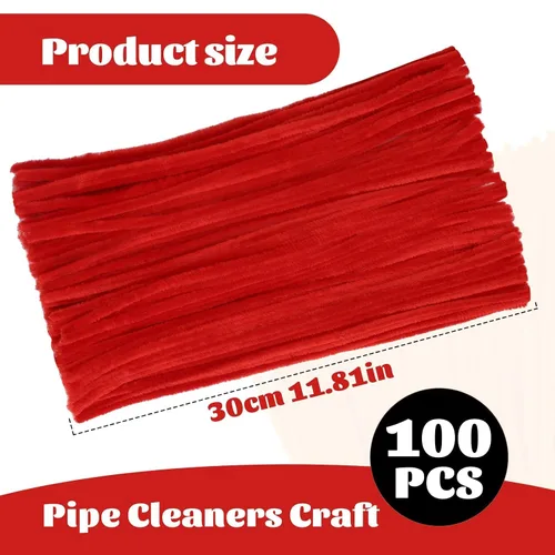 Miniatura 2 de Giwrmu 100 Piezas Limpiapipas Tallos de Chenilla, Limpiapipas Rojos para Manualidades, Palos Difusos Suministros de Manualidades, Limpiapipas