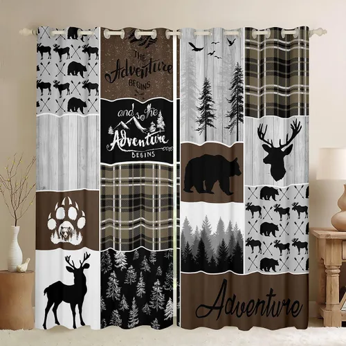 Miniatura 19 de Cortinas rústicas retro de cabaña, cortinas opacas de oso ciervo, 38 pulgadas de ancho x 45 pulgadas de largo, 2 paneles, cortinas de caza
