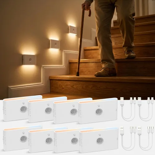 Miniatura 14 de wowatt Luz de escalera recargable con sensor de movimiento, luces de noche blancas con montaje magnético, luces de escalera regulables para Blanco