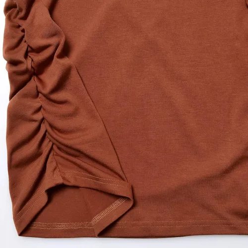 Miniatura 6 de Bhome Camiseta de maternidad con manga corta voladora, fruncido lateral, blusa para embarazada, túnica casual de embarazo