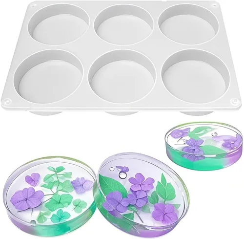 Miniatura 7 de Moldes de silicona para posavasos profundos de 6 cavidades y redondos para resina epoxi, molde de resina para posavasos de 4 pulgadas