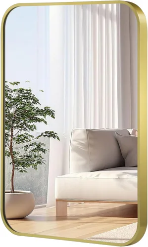 Miniatura 15 de Espejo de pared negro de 20 x 30 pulgadas para baño, espejo con marco de metal cepillado con esquina redondeada, espejo rectangular de tocador