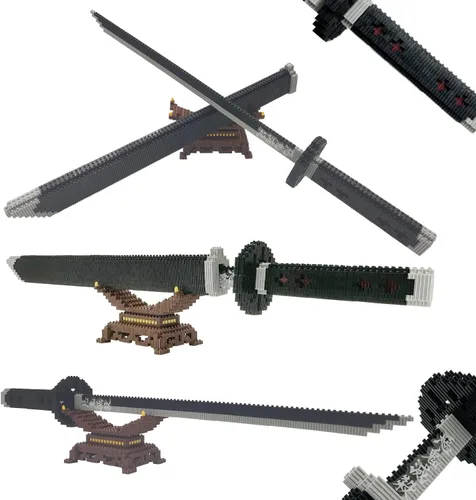 Miniatura 7 de Beego Kill Demon Sword - Juego de construcción de espada negra Tanjirou de 19 pulgadas con soporte para espada