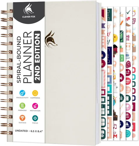 Miniatura 10 de Clever Fox - Agenda 2ª Edición – Planificador de Metas Semanales y Mensuales Colorido, Organizador de Gestión del Tiempo y Productividad, Sin Fecha