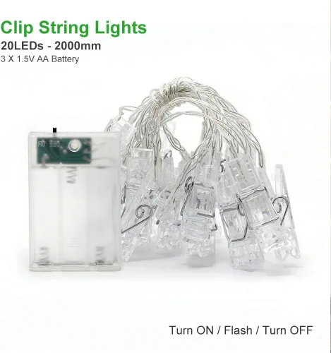 Miniatura 7 de Dopheuor Cadena de luces LED con clip de fotos, cadena de luces LED para colgar fotos, fotos, funciona con pilas para regalos, patio, Navidad, Cálido