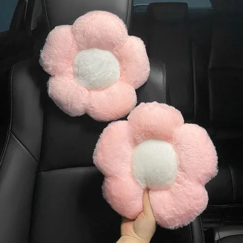 Miniatura 2 de Almohada para reposacabezas de coche de flores, color blanco y rosa, cojín de apoyo para el cuello para conducir 1 unids Almohada de cuello rosa