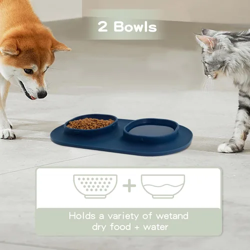Miniatura 6 de Cuencos de comida para perros, cuencos para mascotas y cuencos de agua para perros con antiderrames y antideslizantes, cuencos alimentadores con Azul