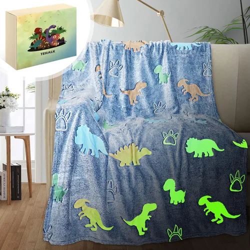 Miniatura 20 de TEHALK Mantas de bebé personalizadas para niños, manta de dinosaurio para niños, manta que brilla en la oscuridad para niños, manta para niños