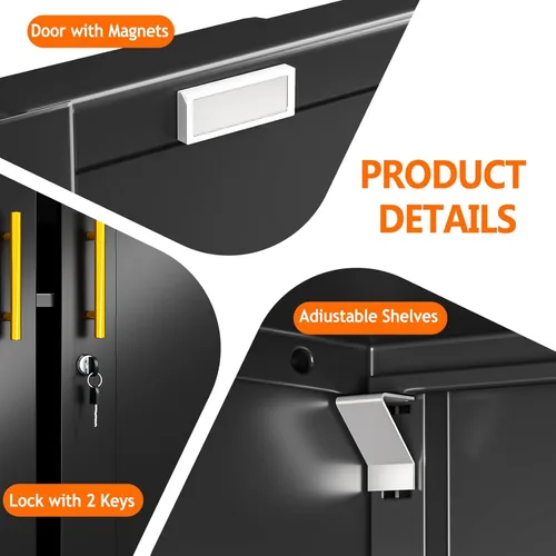 Miniatura 6 de Metal Garage Storage Cabinet, 36” Rolling Wheels Tool Cabinet with Lock-2 Adjustable Shelves, Locking Storage, Steel Locker Storage Systems for Home