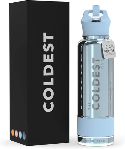 Miniatura 74 de Coldest - Botella para agua con tapa que incluye pajilla, térmica y metálica (acero inoxidable), para hombres y mujeres, color morado