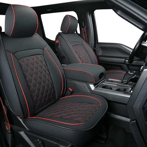 Miniatura 7 de LUCKYMAN CLUB Fundas de asiento de piel sintética F150 para camionetas 2010-2014 F150 2011-2016 F250 F350 F450 (par delantero, negro)