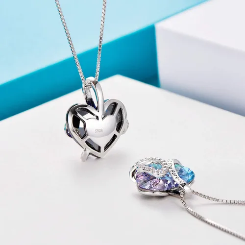 Miniatura 3 de AOBOCO Collar de corazón de plata de ley con colgante de corazón de cristal, joyería de cristal "I Love You Forever", regalos para mujer