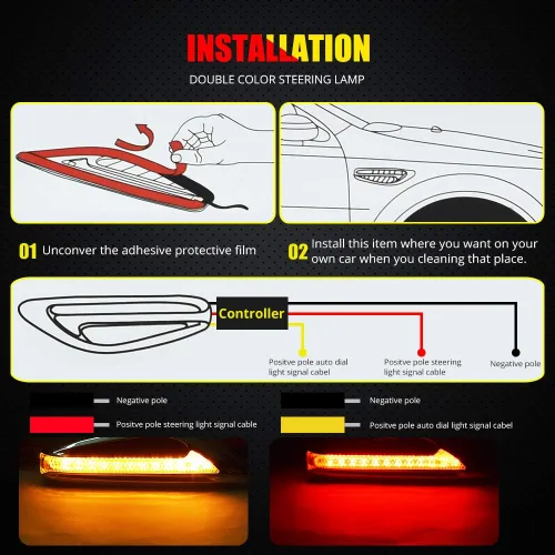 Miniatura 6 de Luces LED de posición laterales en forma de hoja, luces de conducción de doble color (blanco y amarillo/ámbar) para motocicletas, paquete de 2