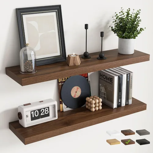 Miniatura 19 de Estantes flotantes para pared con soportes invisibles, estantes de madera de ingeniería montados en la pared con grano de madera para sala de estar