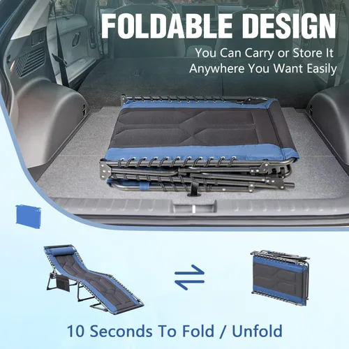 Miniatura 9 de Devoko Silla reclinable plegable portátil acolchada de 4 pliegues para exteriores de servicio pesado con almohada y bolsillo lateral para patio, Azul