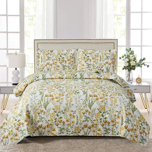 Miniatura 9 de Ycosy Juego de Edredón Floral Tamaño Full/Queen Colcha Reversible de Flores Queen Edredón Ligero de Verano Ropa de Cama Edredones Florales Morados