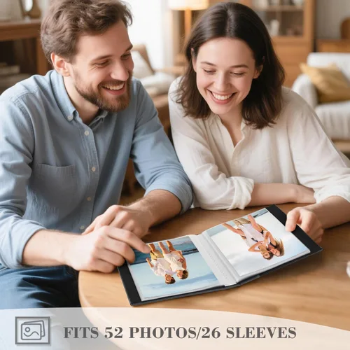 Miniatura 4 de Artmag Álbum de fotos de 5 x 7 pulgadas, páginas transparentes, con tapa de cuero, libro deslizante para 50 fotos verticales de 5 x 7 pulgadas