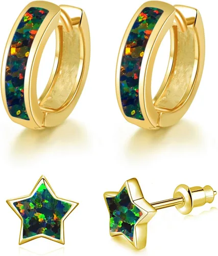 Miniatura 178 de CiNily Aretes Huggie de ópalo con bisagras, chapados en oro, hipoalergénicos, pequeños aretes de aro para mujeres, adolescentes, niñas, hombres