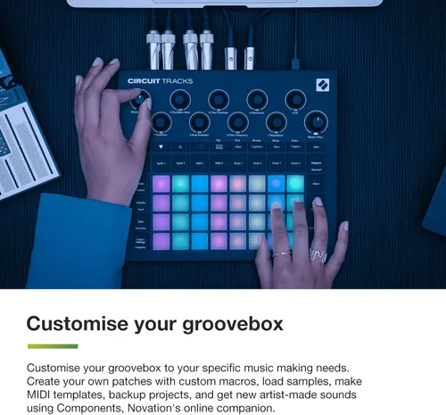 Miniatura 9 de Novation Circuit Tracks: Secuenciador Groovebox con motores de sintetizador, control MIDI y patrones de batería para la creación de música