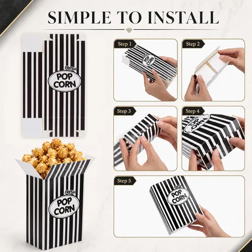 Miniatura 7 de Xinnun 300 Pcs Paper Popcorn Boxes 1oz Oil-proof Disposable Striped Popcorn Boxes Container Leak Proof Paper Holders for Movie Night, Party