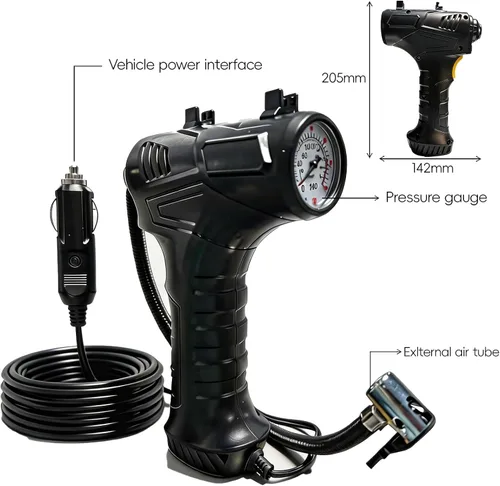 Miniatura 8 de Compresor de aire portátil, inflador de neumáticos de 12V DC Medidor de presión digital, 150 PSI, luz LED, coche, motocicleta, bicicleta, anillo