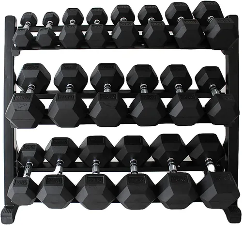 Miniatura 8 de Mancuernas hexagonales de goma de 100-250 kg con estante, peso libre para gimnasio en casa, mancuernas de goma duraderas con almacenamiento