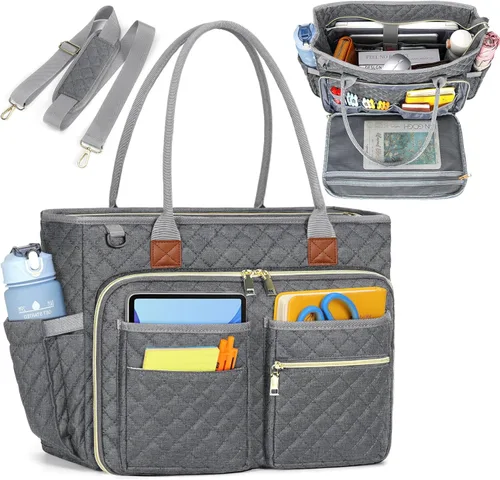 Miniatura 26 de RAINSMORE Bolsa de mano para profesores, bolsa de computadora portátil de 15.6 pulgadas para mujer, bolsas de trabajo, bolsa de enfermera, bolsa