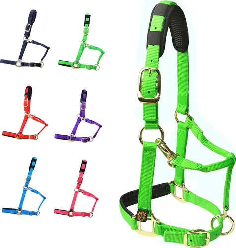 T TEKE Cabestros ajustables para caballos de nailon suave resistente, acolchados con neopreno gofre antiroces tanto en corona como en nariz Verde