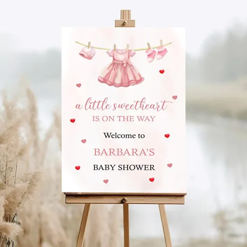Miniatura 3 de Letrero de bienvenida personalizado para baby shower, con texto en inglés «A Little Sweetheart on the way» Baby Shower, cartel de bienvenida