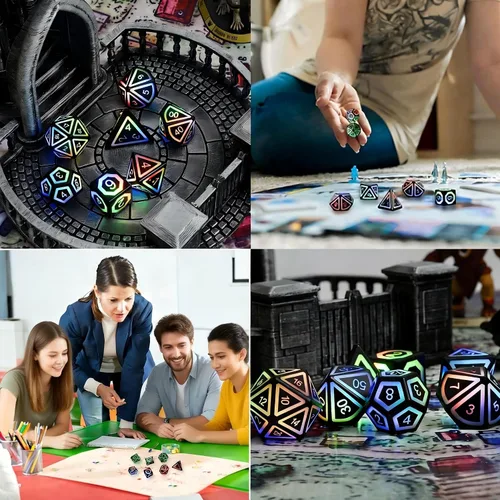 Miniatura 6 de Juego de dados DND recargables, dados iluminados, 7 dados LED balanceados brillantes, dados electrónicos, dados D & D, juego de dados poliédricos