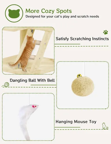 Miniatura 4 de Torre de árbol para gatos de 53 pulgadas, centro de actividades para interiores de varios niveles con postes rascadores de sisal, condominio, percha