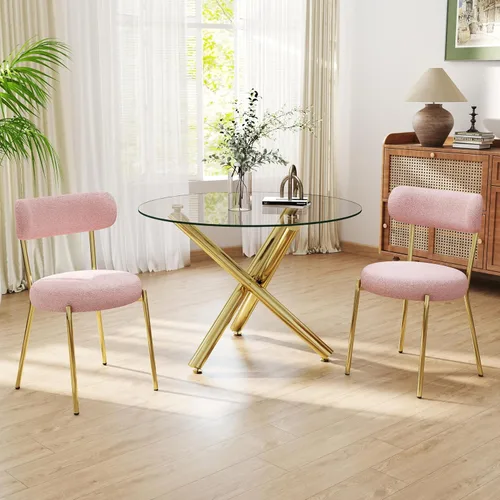 Miniatura 60 de Juego de mesa de comedor redonda de cristal negro para 2, juego de mesa de cocina pequeña y moderna de 36 pulgadas con 2 sillas de comedor tapizadas