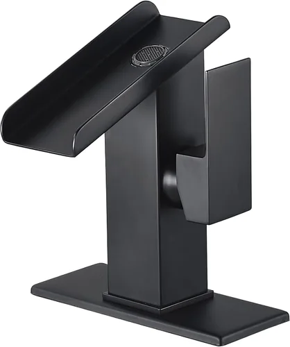 Grifo de baño negro cascada 1 agujero baño lavabo lavabo fregadero grifo de una sola manija moderna lavabo grifo latón cubierta montaje comercial