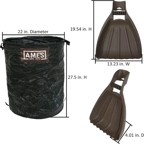 Miniatura 8 de AMES Juego de rastrillo de mano de palas de hojas con bolsa de basura plegable para jardín para recoger hojas, mantillo y escombros