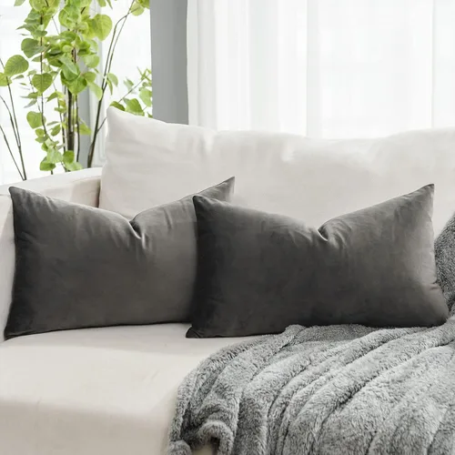Miniatura 34 de Juego de 2 fundas de almohada decorativas de terciopelo de 14 x 14 pulgadas con cremallera, fundas de cojín cuadradas suaves y lisas de lujo