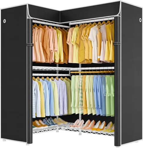 Miniatura 19 de ULIFHOME E15C Pro - Perchero en forma de L para esquina, perchero independiente para colgar ropa, sistema de armario resistente de 48.8 pulgadas