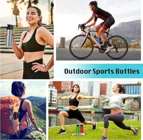 Miniatura 7 de Paquete de 10 botellas de agua a granel, botellas de agua deportivas de aluminio de 20 onzas con tapas a presión, botellas de agua reutilizables