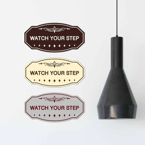 Miniatura 3 de Signs ByLITA Victorian Watch Your Step - Letrero de pared o puerta Material duradero y fácil instalación Señalización de seguridad (negro)