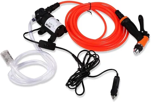 Bomba eléctrica de lavado a presión, 80 W, 130 PSI, 12 V, portátil, de alta presión, potente kit de lavado de coche con manguera para el hogar,