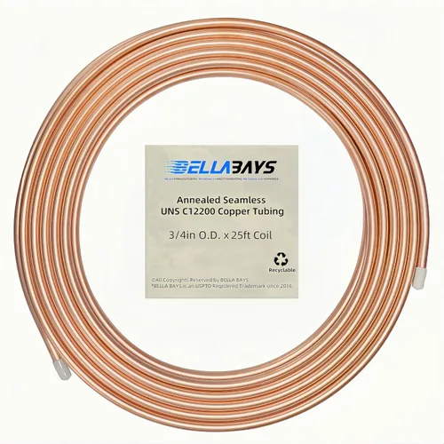 Miniatura 30 de BELLA BAYS Tubería de Cobre 3/8" DE x 0.320" DI x 25 pies, 99.9% C12200 ASTM B280 Tubería ACR de Refrigeración Sin Costuras Bobina Suave Redonda T2