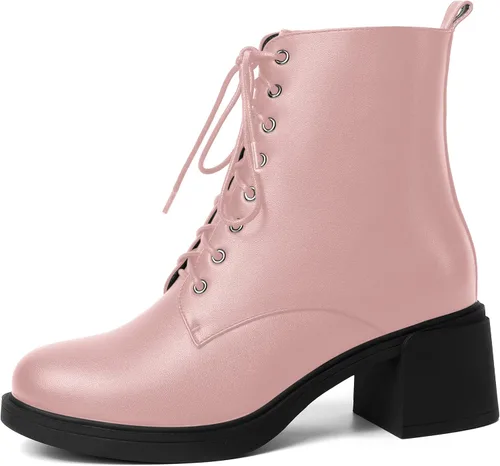 Miniatura 37 de ROSERWISH Botas altas de tacón bajo y grueso para mujer, con cordones, cómodas, modernas, con puntera redonda, de 2.5 pulgadas