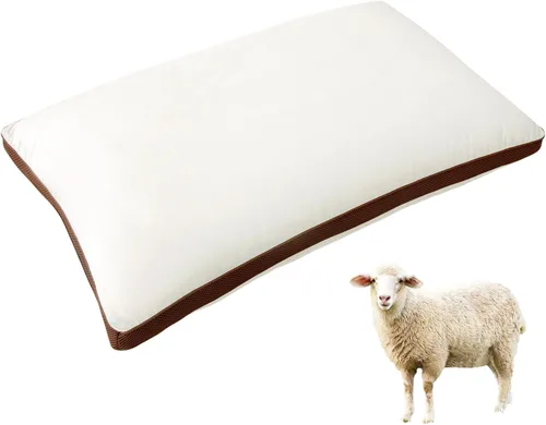 YOUR MOON Almohada de lana natural tamaño Queen, relleno de lana australiana de lujo y microfibra, soporte medio suave transpirable para dormir,