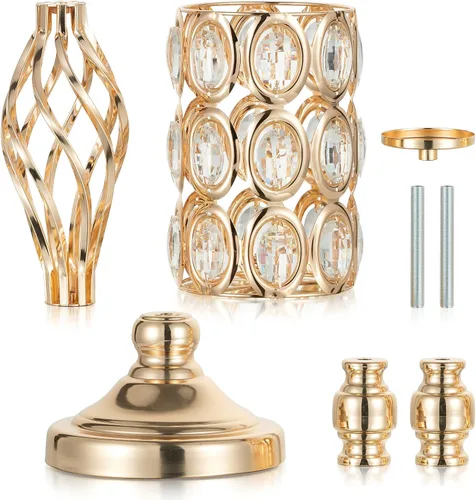 Miniatura 9 de Jarrón de metal dorado, 10 jarrones de trompeta altos para centros de mesa con cuentas de cristal, jarrón de boda para mesas, decoración del hogar