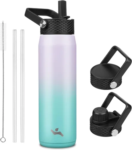 Miniatura 45 de Konokyo - Botella de agua aislada de 18 onzas, botellas deportivas de acero inoxidable con 3 tapas, verde militar